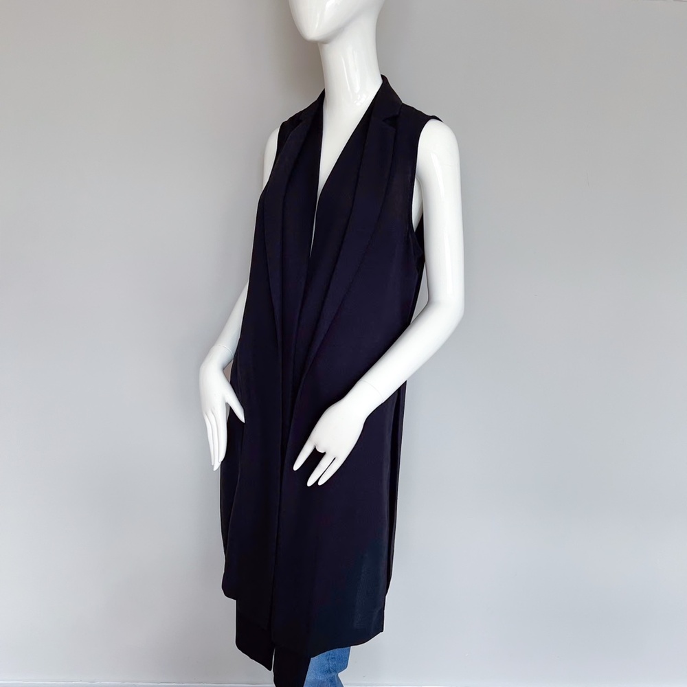 BCBG MAXAZRIA Tasha Black Long Vest Tie Open Front Duster Cardigan Sleeveless S - Picture 2 of 14